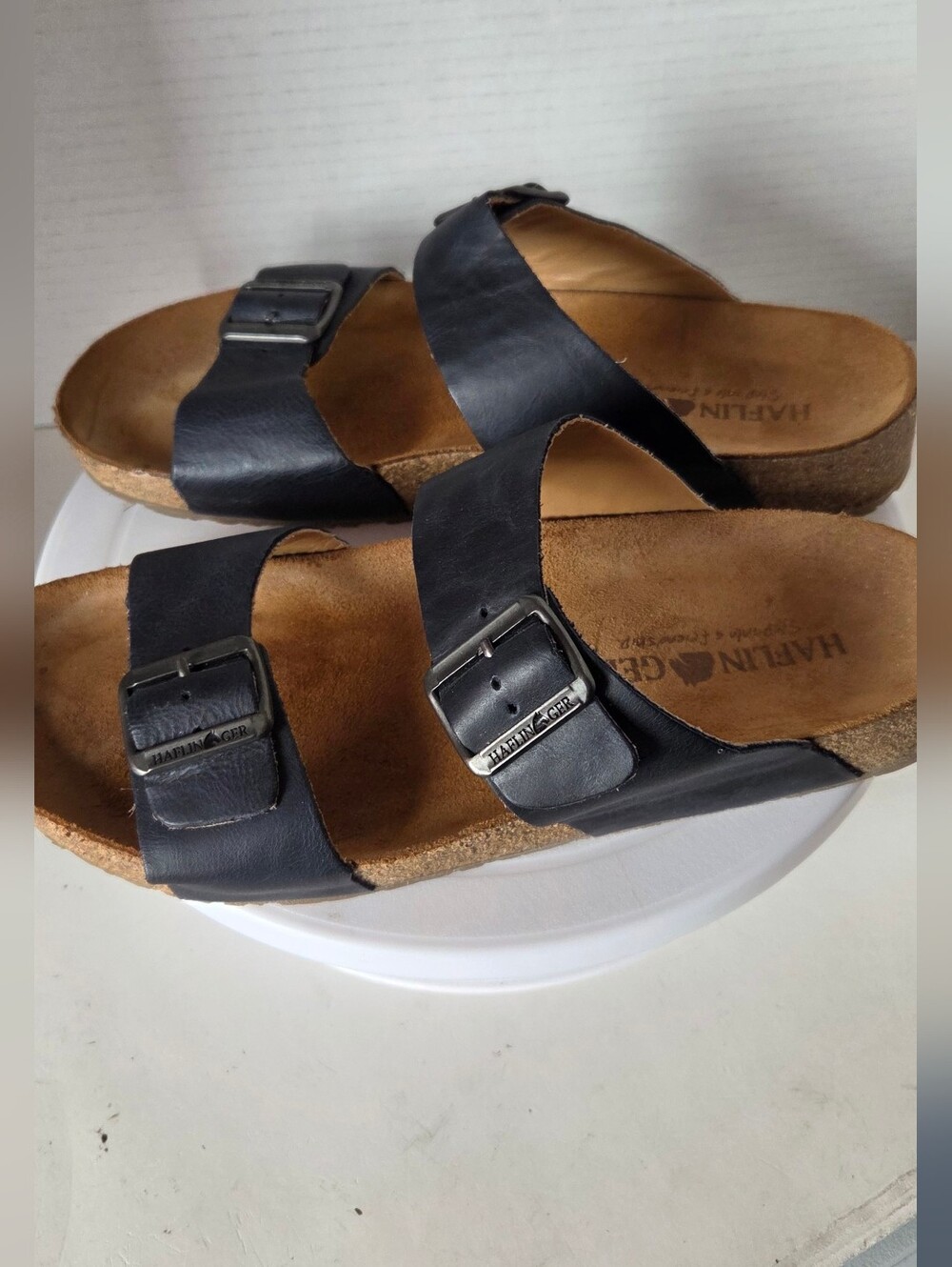Haflinger Andrea Women's Black Leather Cork Sandals Size 10 Or 41